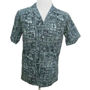 KAD Creations Mens Medium Blue Short Sleeve Hawaiian Aloha Tiki Shirt Hawaii USA